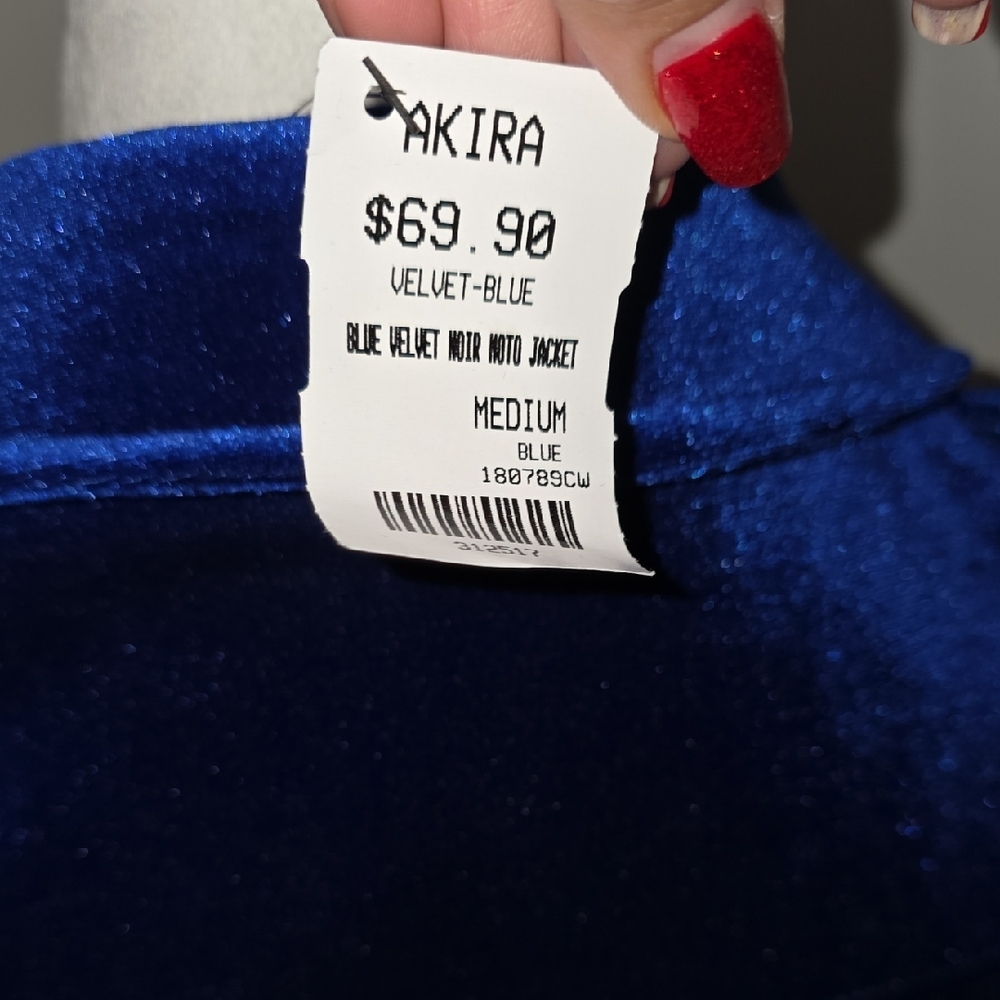AKIRA Royal Blue Velvet Leather Jacket - Picture 3 of 4